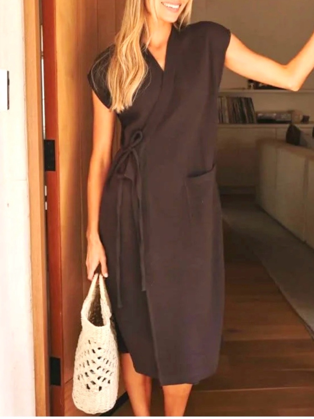Oddbird Aydin Lounge Dress Gauze Wrap Midi Dress Minimalist Quiet Luxury